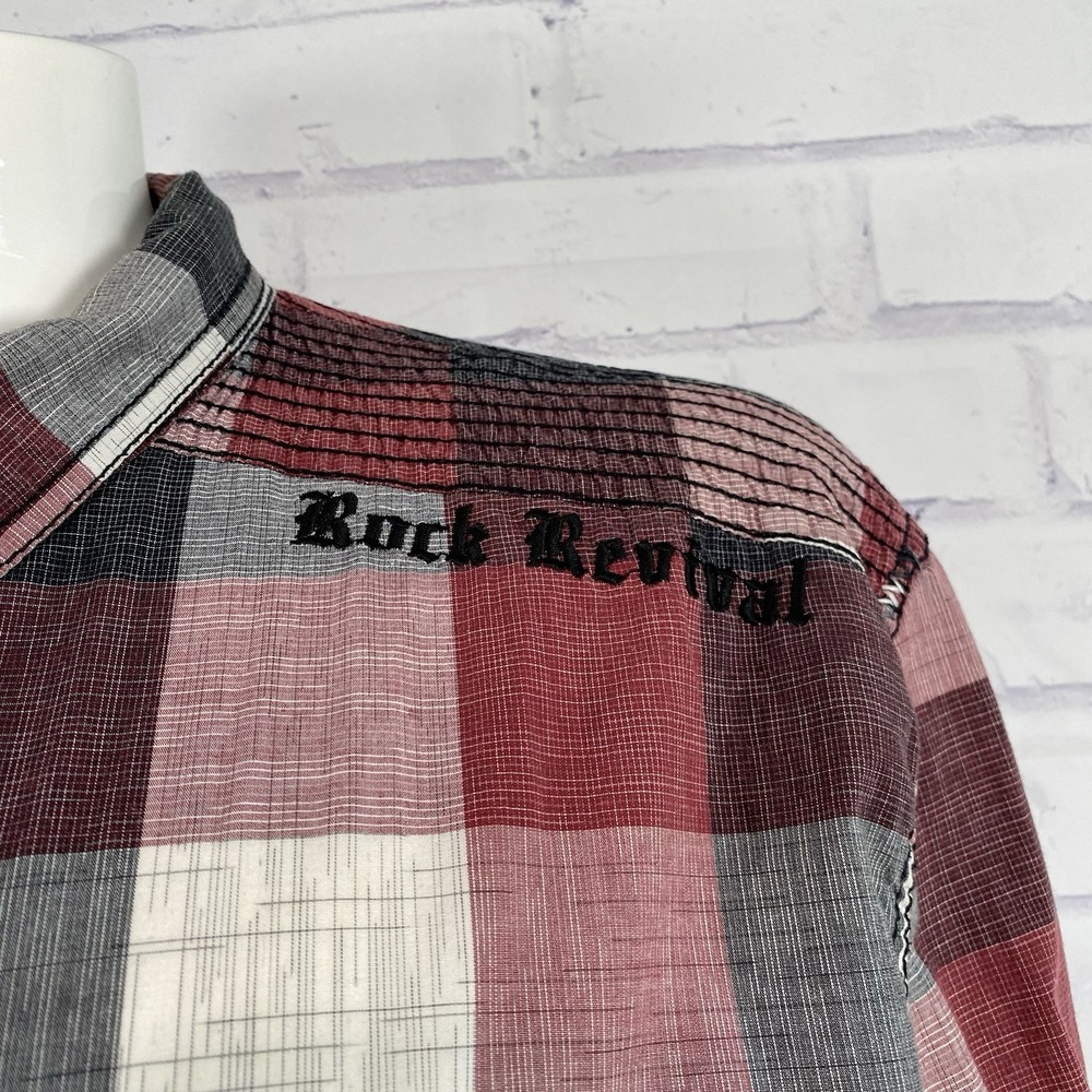 Rock Revival Shirt Men's Size 3XL SLIM Long Sleeve Pearl Snap Plaid Embroidered - Picture 4 of 16